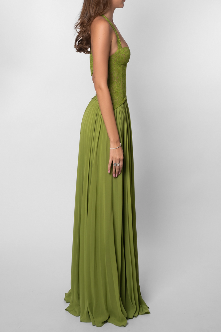 Liorenne - Neckholder Blumen Spitze Plissiertes Maxi Kleid