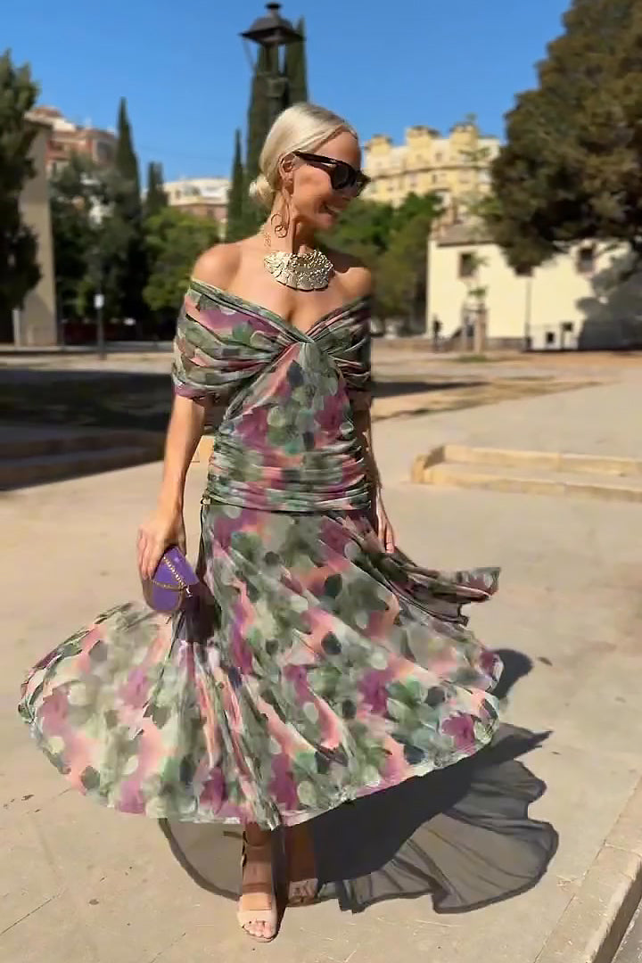 Cassia - Schulterfrei mit Drapierung Maxi Kleid