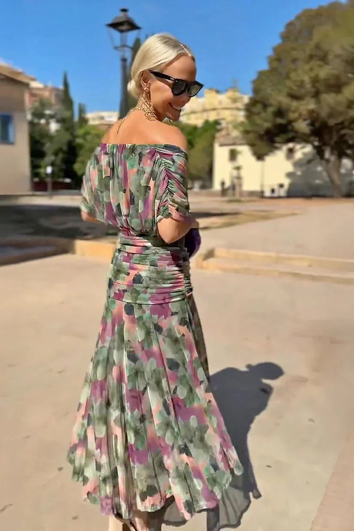 Cassia - Schulterfrei mit Drapierung Maxi Kleid