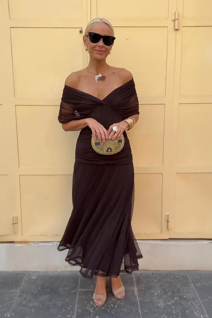 Cassia - Schulterfrei mit Drapierung Maxi Kleid