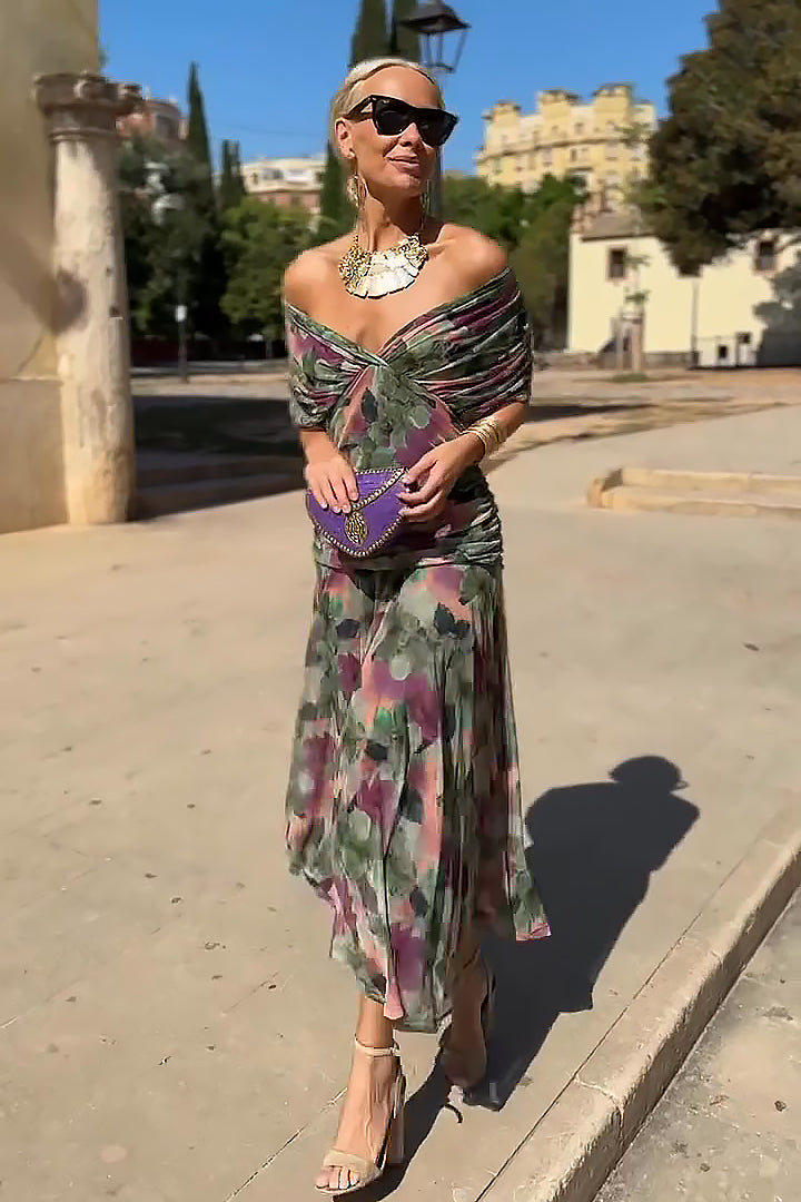 Cassia - Schulterfrei mit Drapierung Maxi Kleid