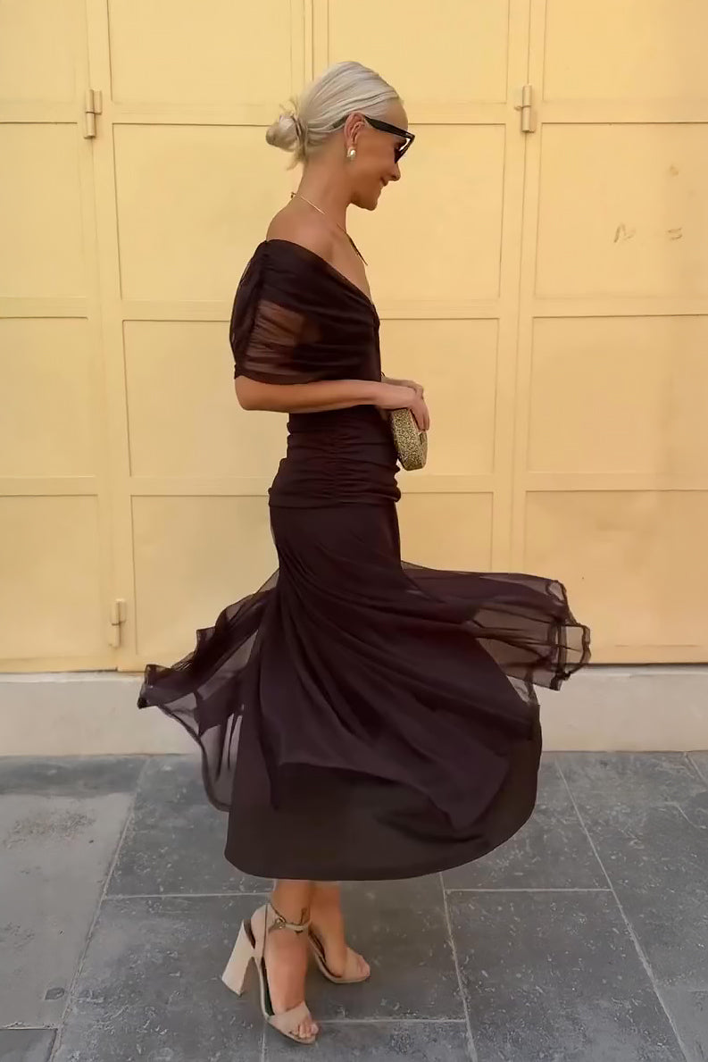 Cassia - Schulterfrei mit Drapierung Maxi Kleid