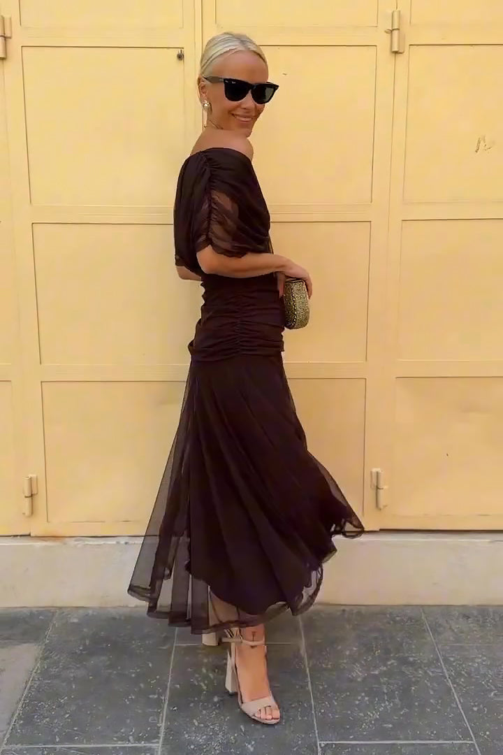 Cassia - Schulterfrei mit Drapierung Maxi Kleid
