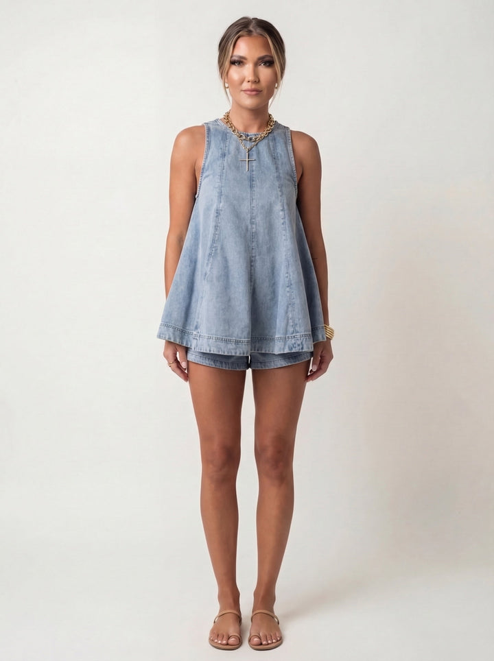Capri - Denim Zweiteiler Set Damen