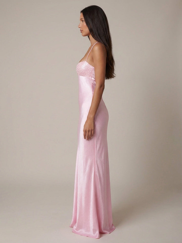Briseis - Elegantes Perlen Halter Maxi Kleid
