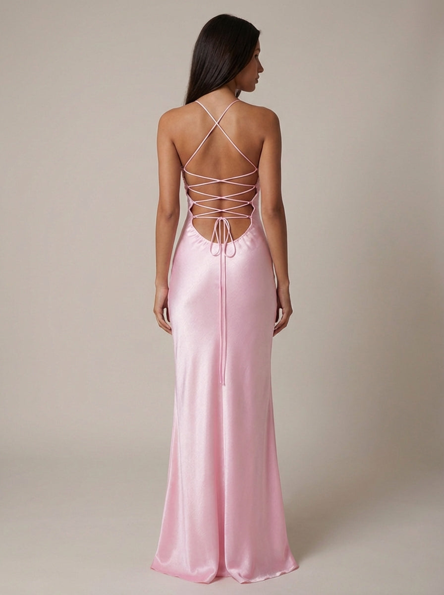 Briseis - Elegantes Perlen Halter Maxi Kleid