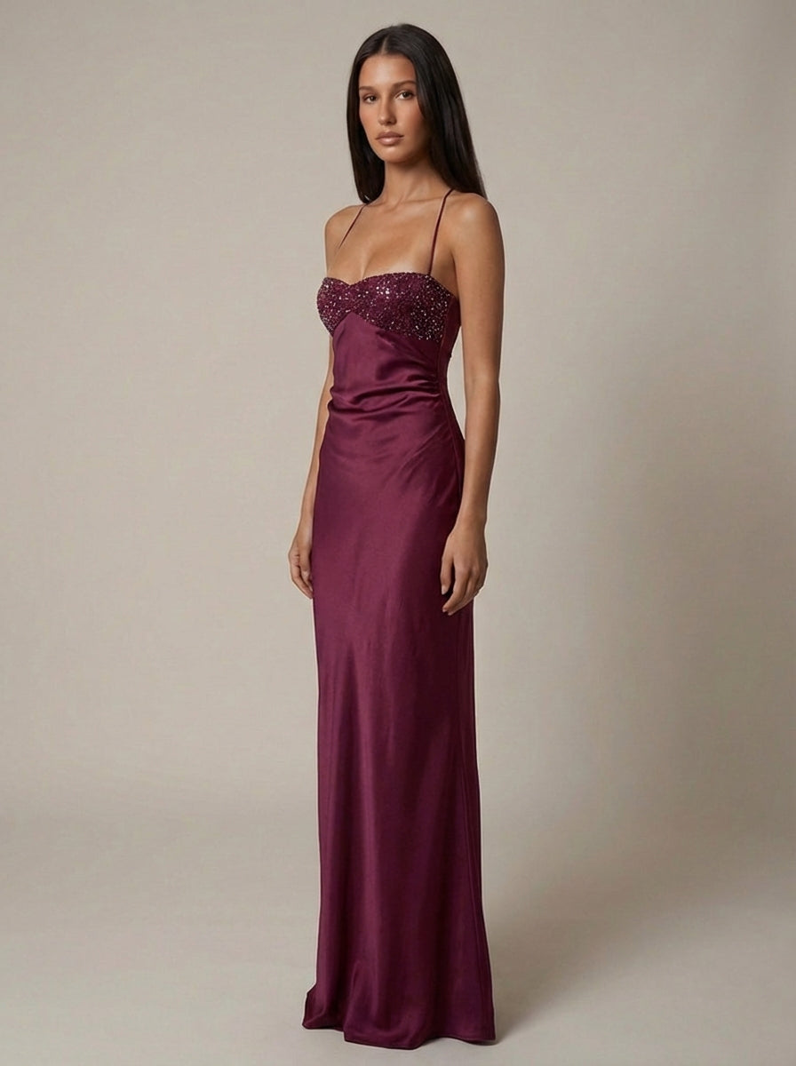 Briseis - Elegantes Perlen Halter Maxi Kleid