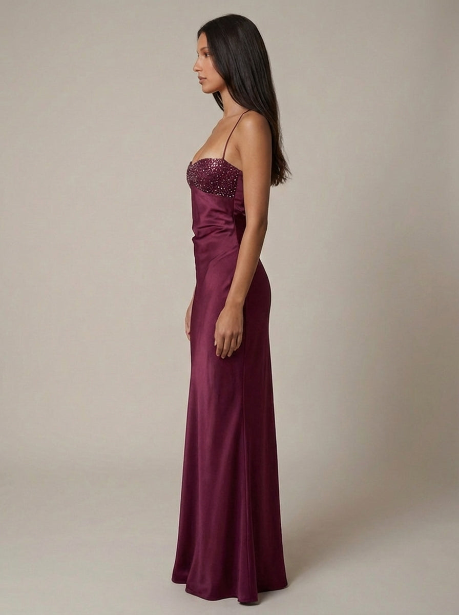Briseis - Elegantes Perlen Halter Maxi Kleid