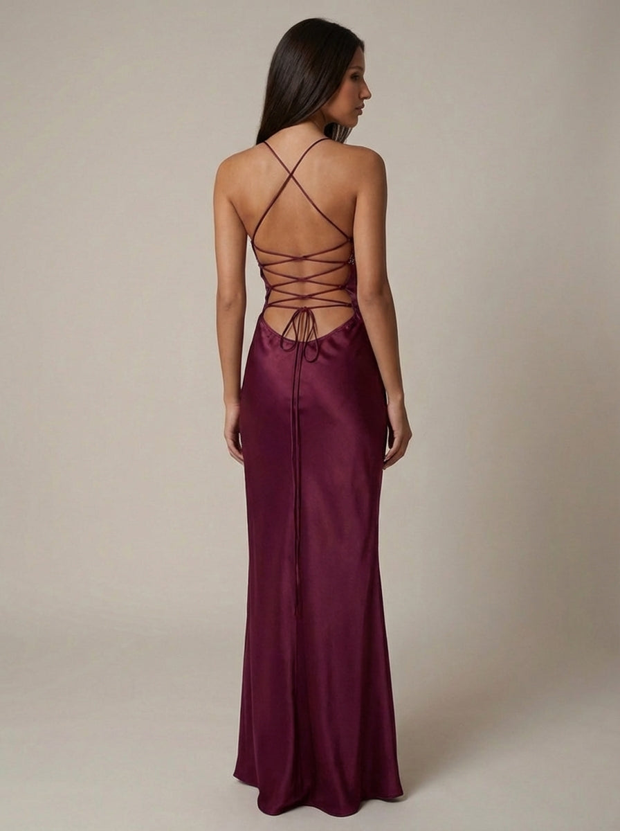 Briseis - Elegantes Perlen Halter Maxi Kleid