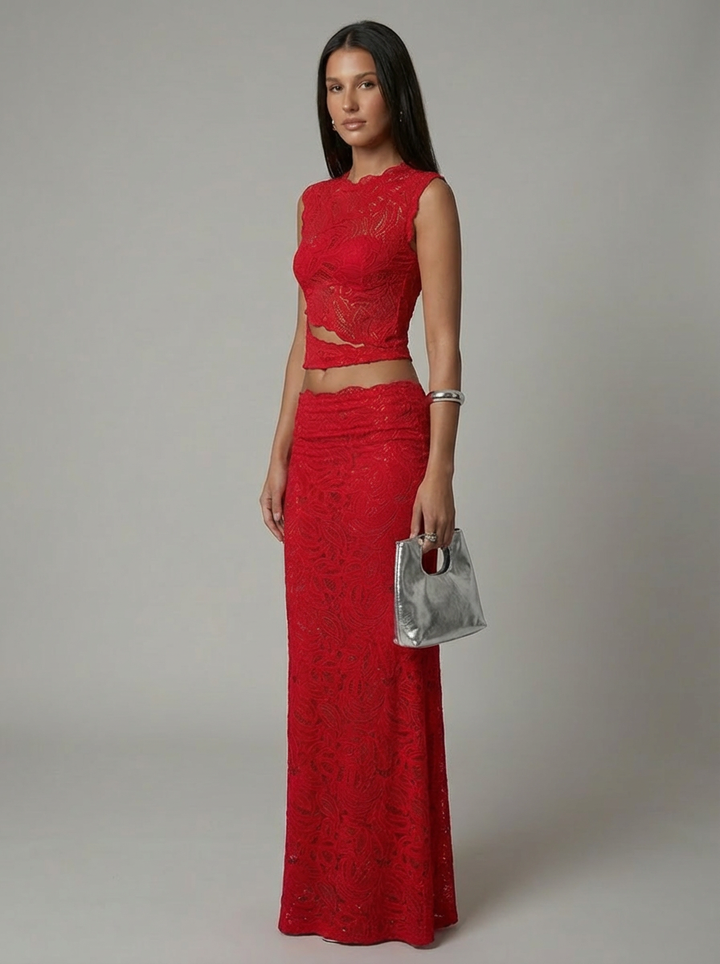 Lyra - Damen Spitzen Zweiteiler Maxi Set