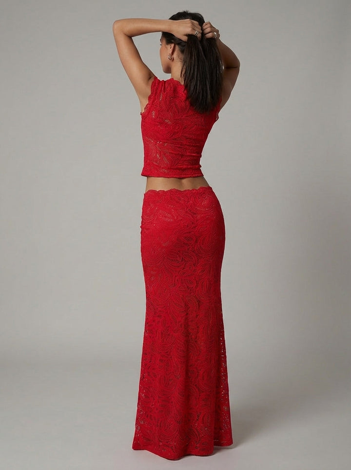 Lyra - Damen Spitzen Zweiteiler Maxi Set