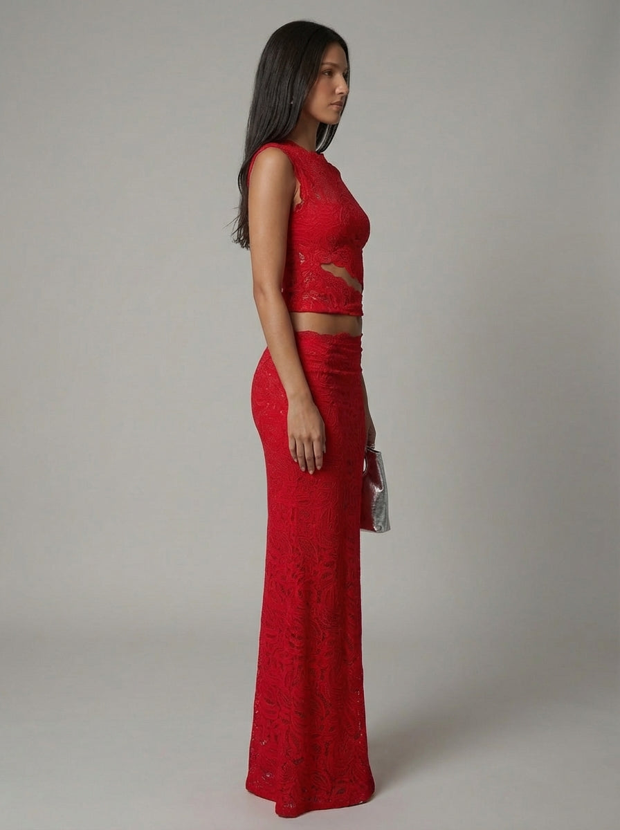 Lyra - Damen Spitzen Zweiteiler Maxi Set