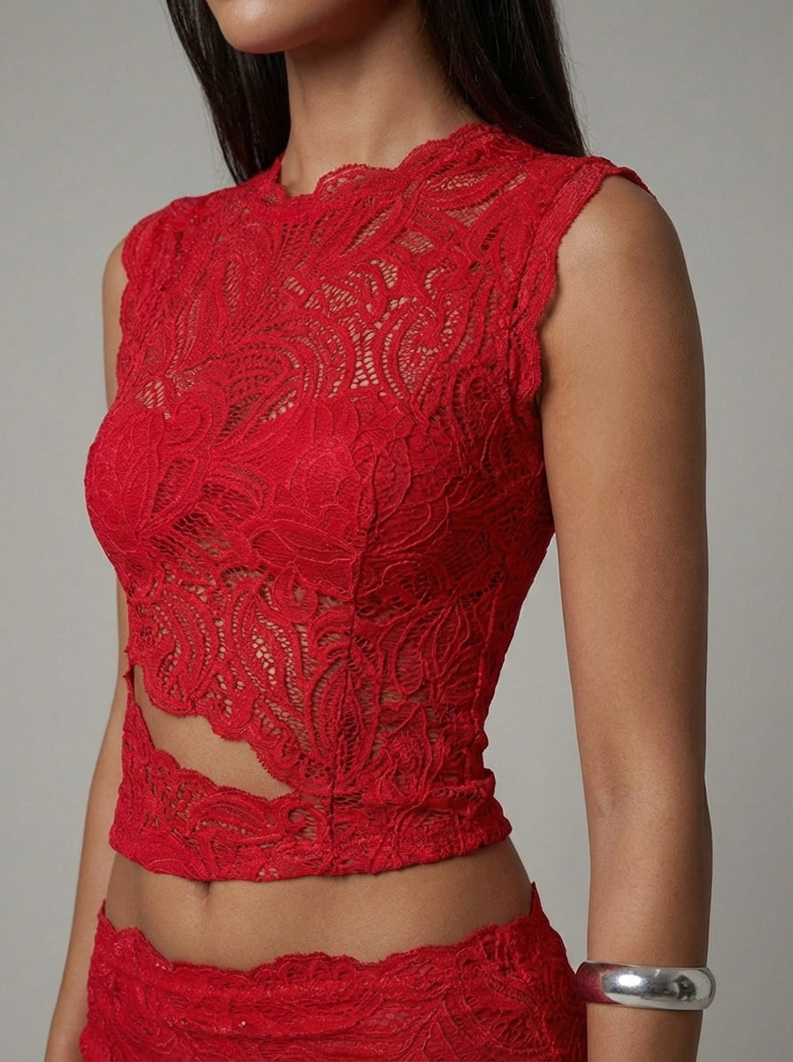 Lyra - Damen Spitzen Zweiteiler Maxi Set