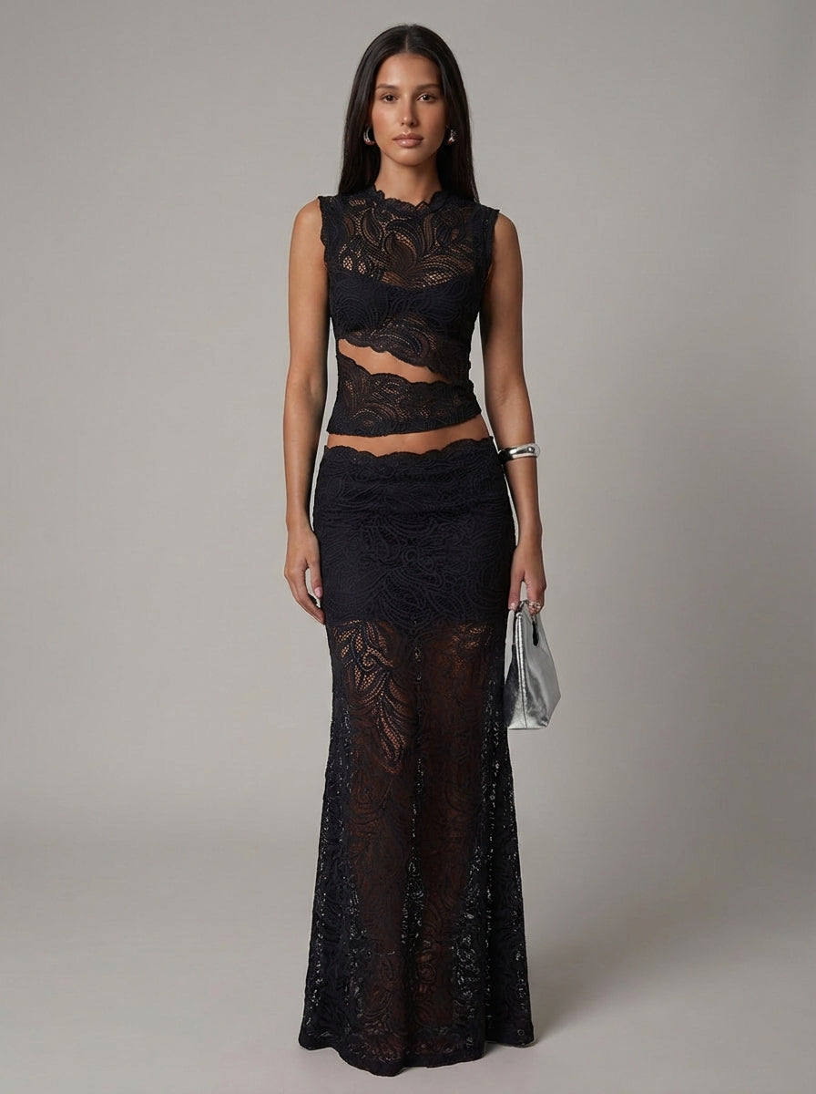 Lyra - Damen Spitzen Zweiteiler Maxi Set