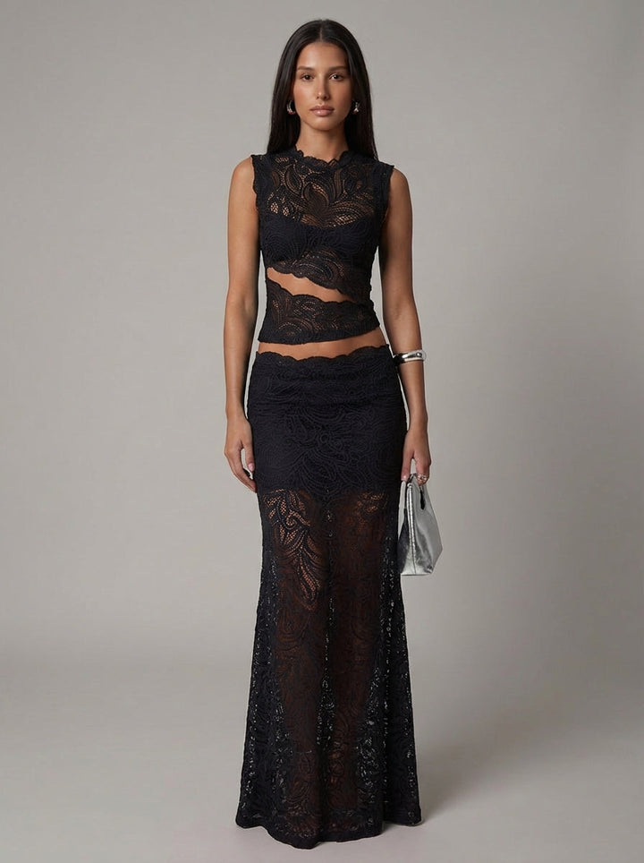 Lyra - Damen Spitzen Zweiteiler Maxi Set