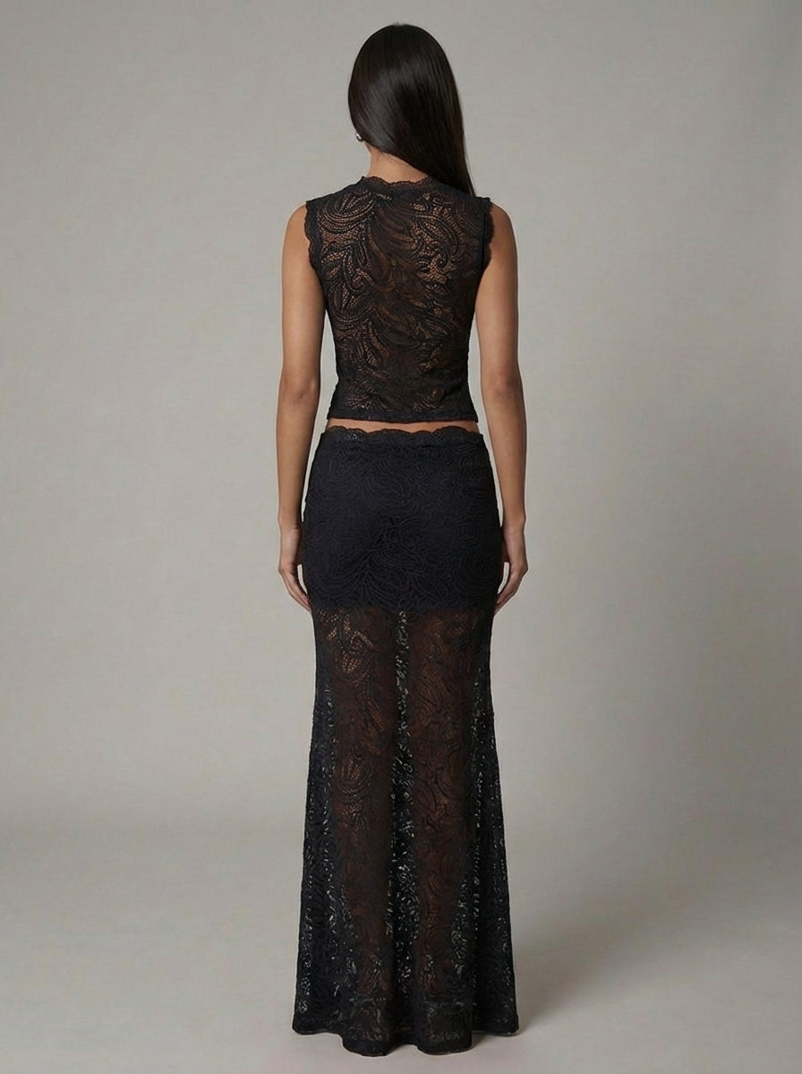 Lyra - Damen Spitzen Zweiteiler Maxi Set