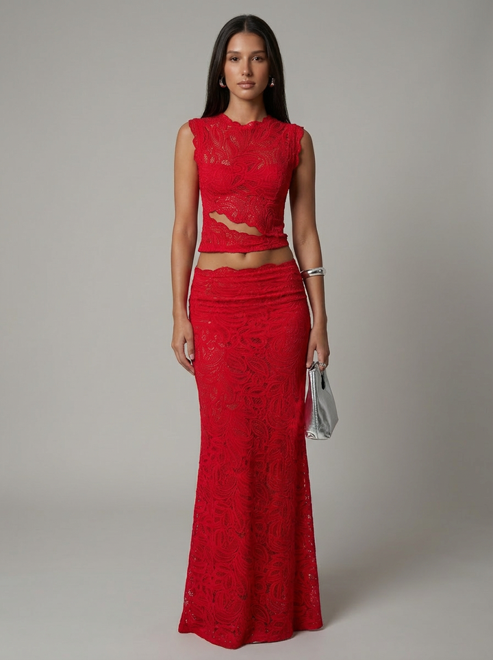 Lyra - Damen Spitzen Zweiteiler Maxi Set