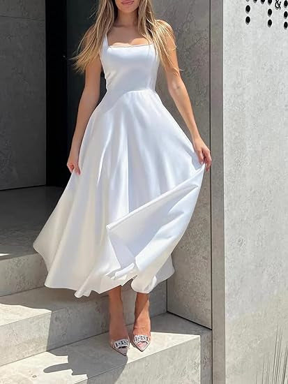 Raegan - Elegantes Midi Kleid Mit Karree Ausschnitt
