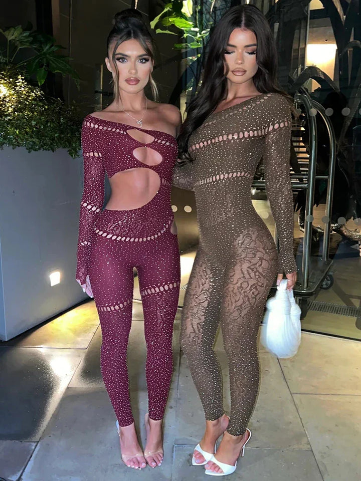 Zarevia - Schulterfreier Strass Jumpsuit