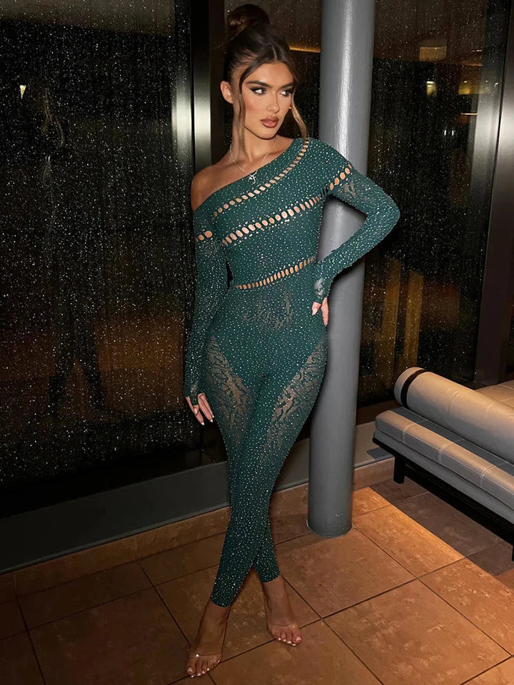 Zarevia - Schulterfreier Strass Jumpsuit
