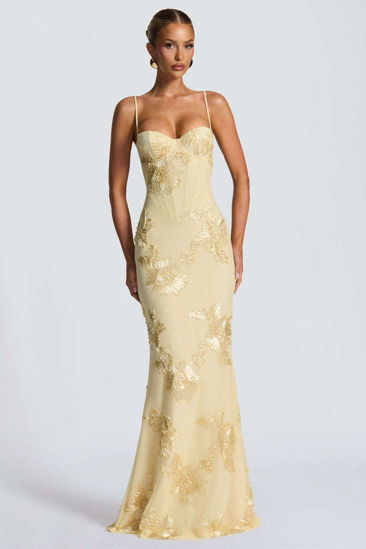 Elyndra - Florales Applikation Sweetheart Maxi Kleid
