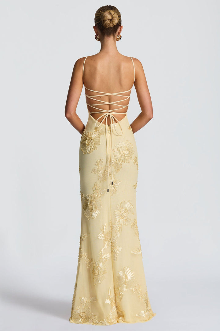 Elyndra - Florales Applikation Sweetheart Maxi Kleid