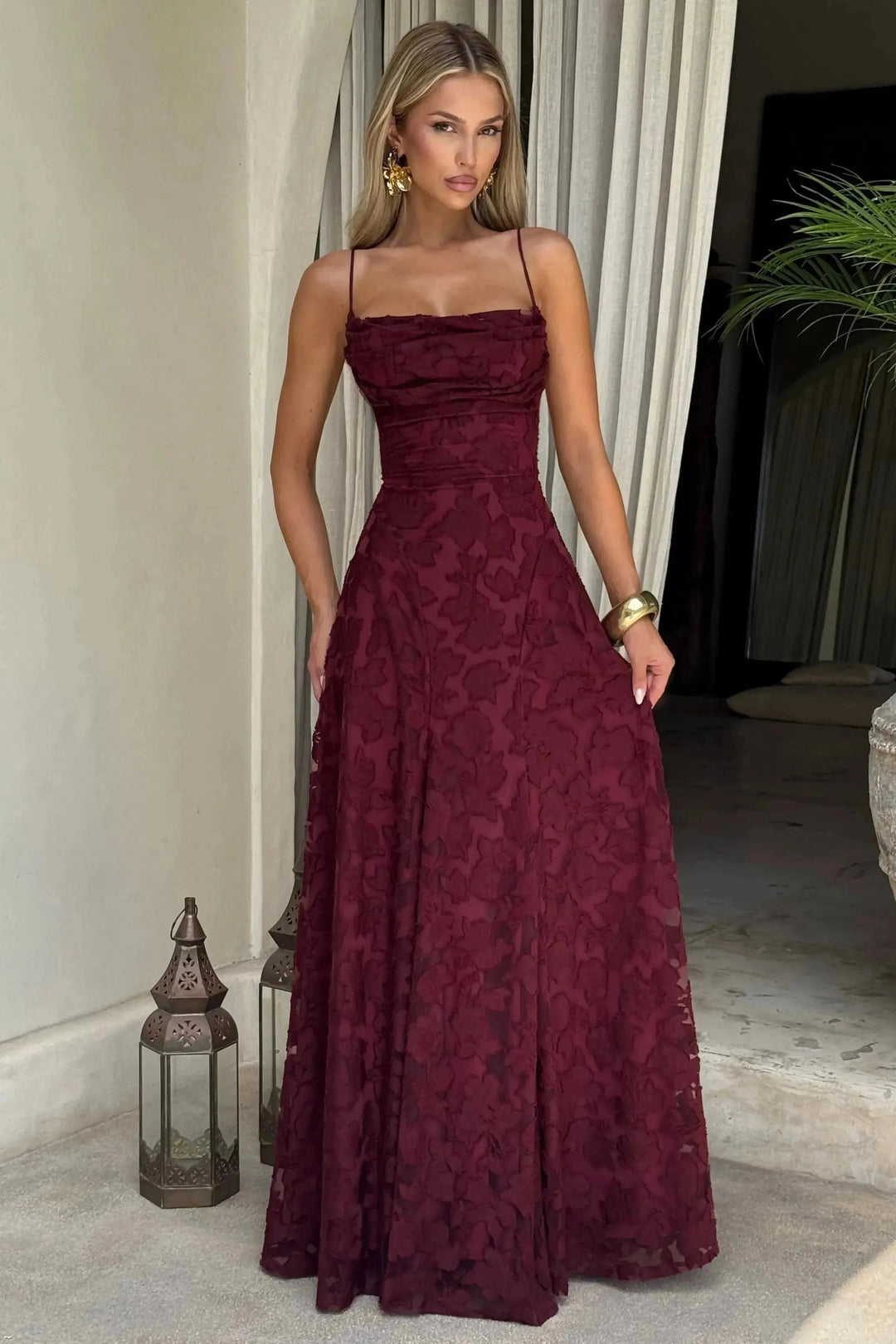 Celestine - Damen Blumen Wasserfall Maxikleid für Hochzeitsgäste