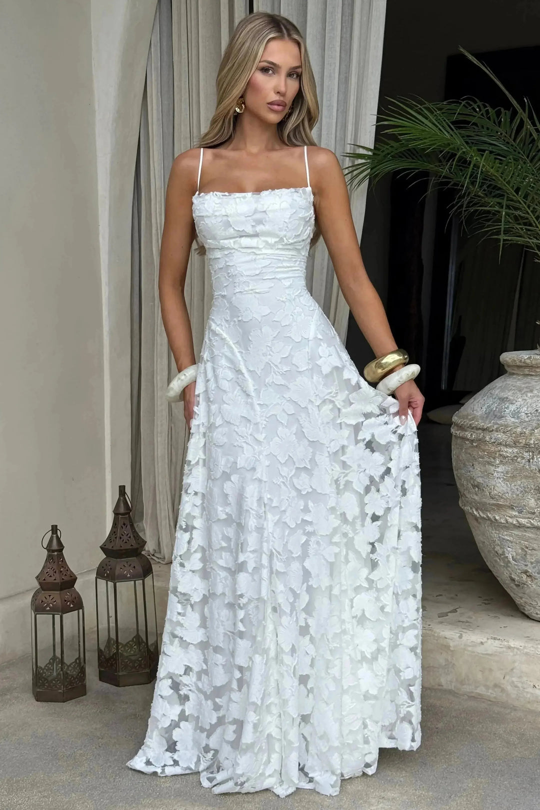 Celestine - Damen Blumen Wasserfall Maxikleid für Hochzeitsgäste