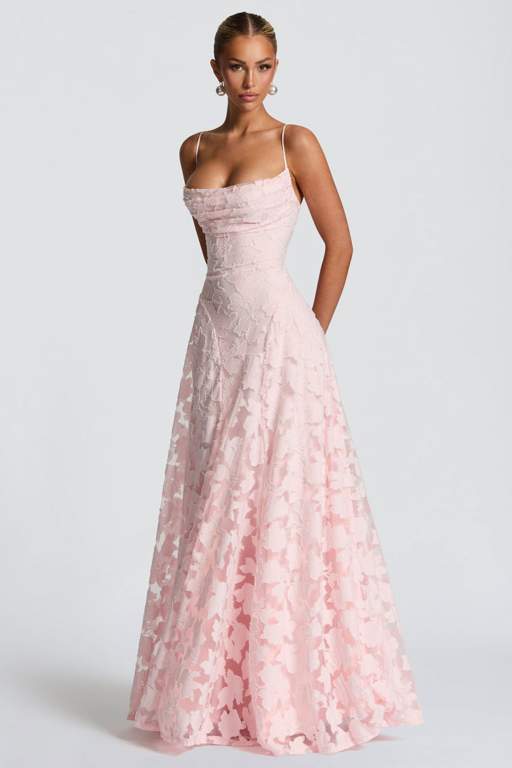 Celestine - Damen Blumen Wasserfall Maxikleid für Hochzeitsgäste