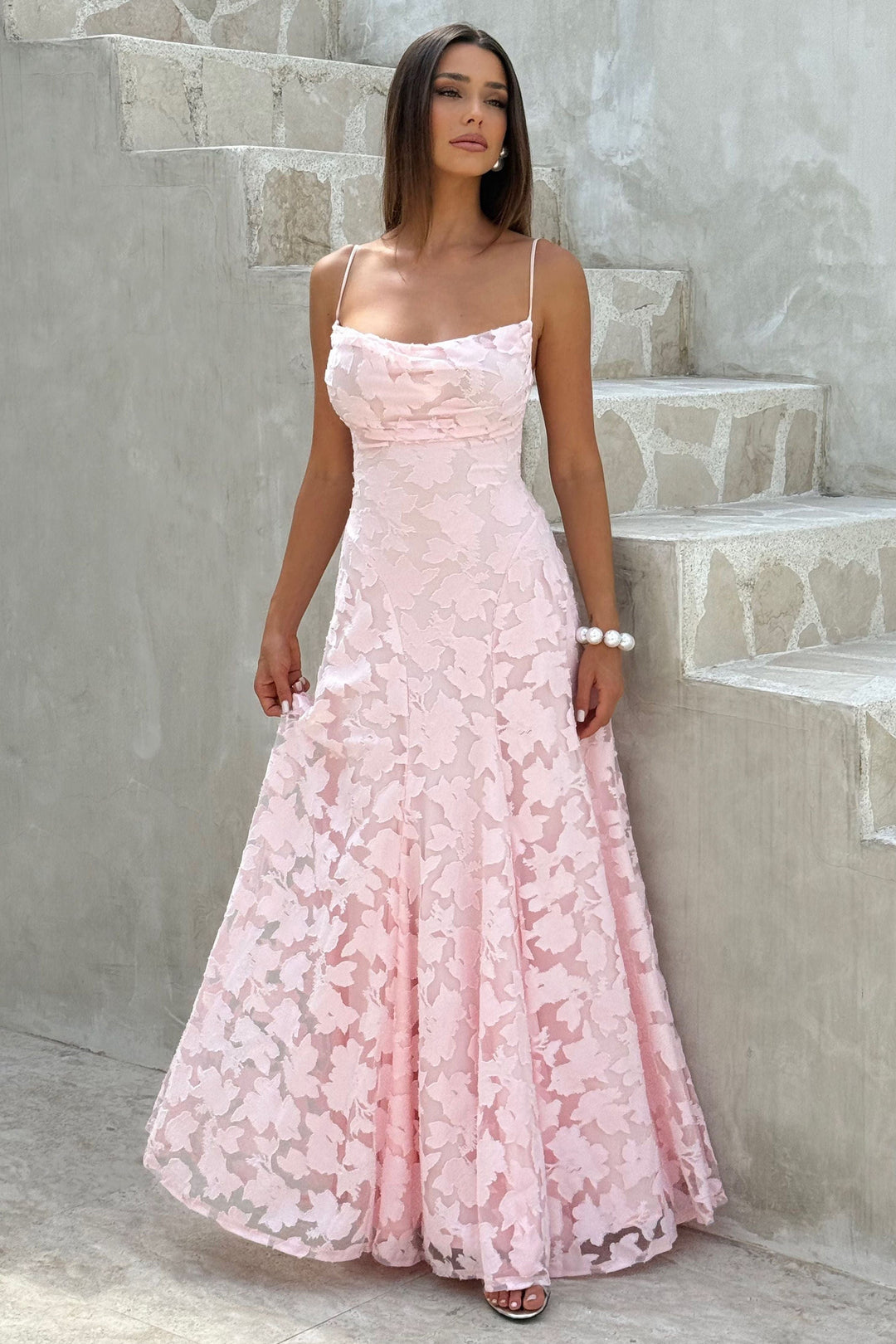 Celestine - Damen Blumen Wasserfall Maxikleid für Hochzeitsgäste