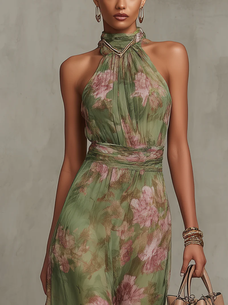 Berenice - Florales Halter Maxikleid