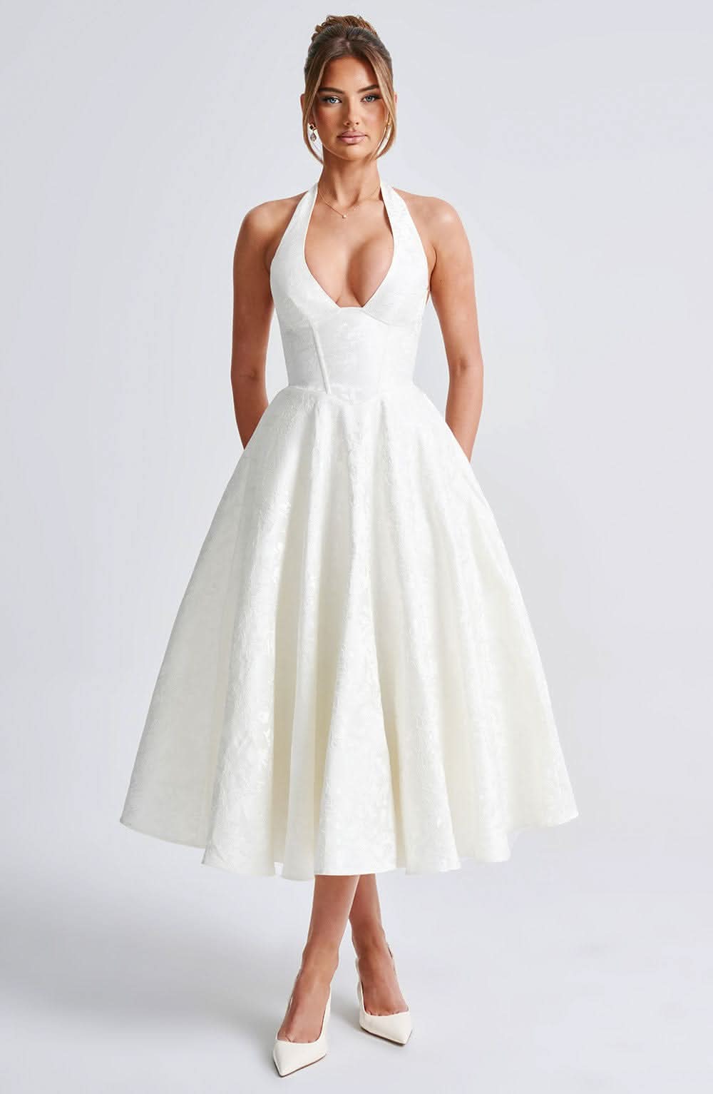 Isalora - Florales Neckholder Midi Kleid