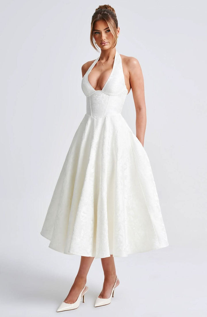 Isalora - Florales Neckholder Midi Kleid