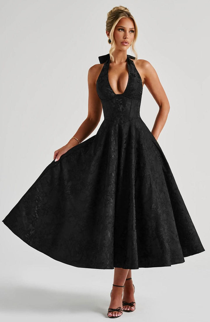 Isalora - Florales Neckholder Midi Kleid