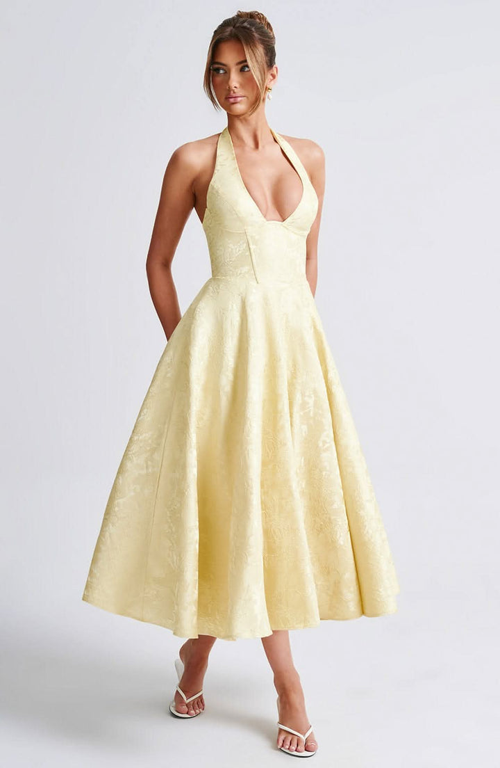 Isalora - Florales Neckholder Midi Kleid
