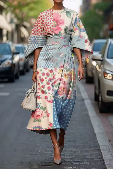 Calantha - Florales Kimono Midi Kleid