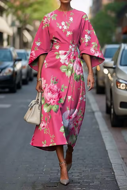 Calantha - Florales Kimono Midi Kleid