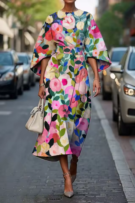 Calantha - Florales Kimono Midi Kleid