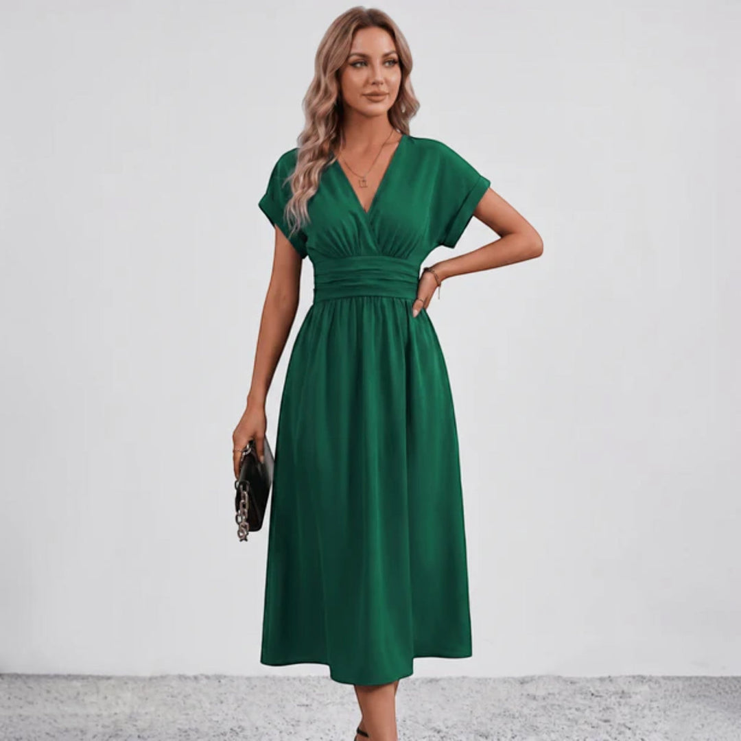 Damen Festliches A-Linie Midi-Kleid V-Ausschnitt Hochzeitsgast
