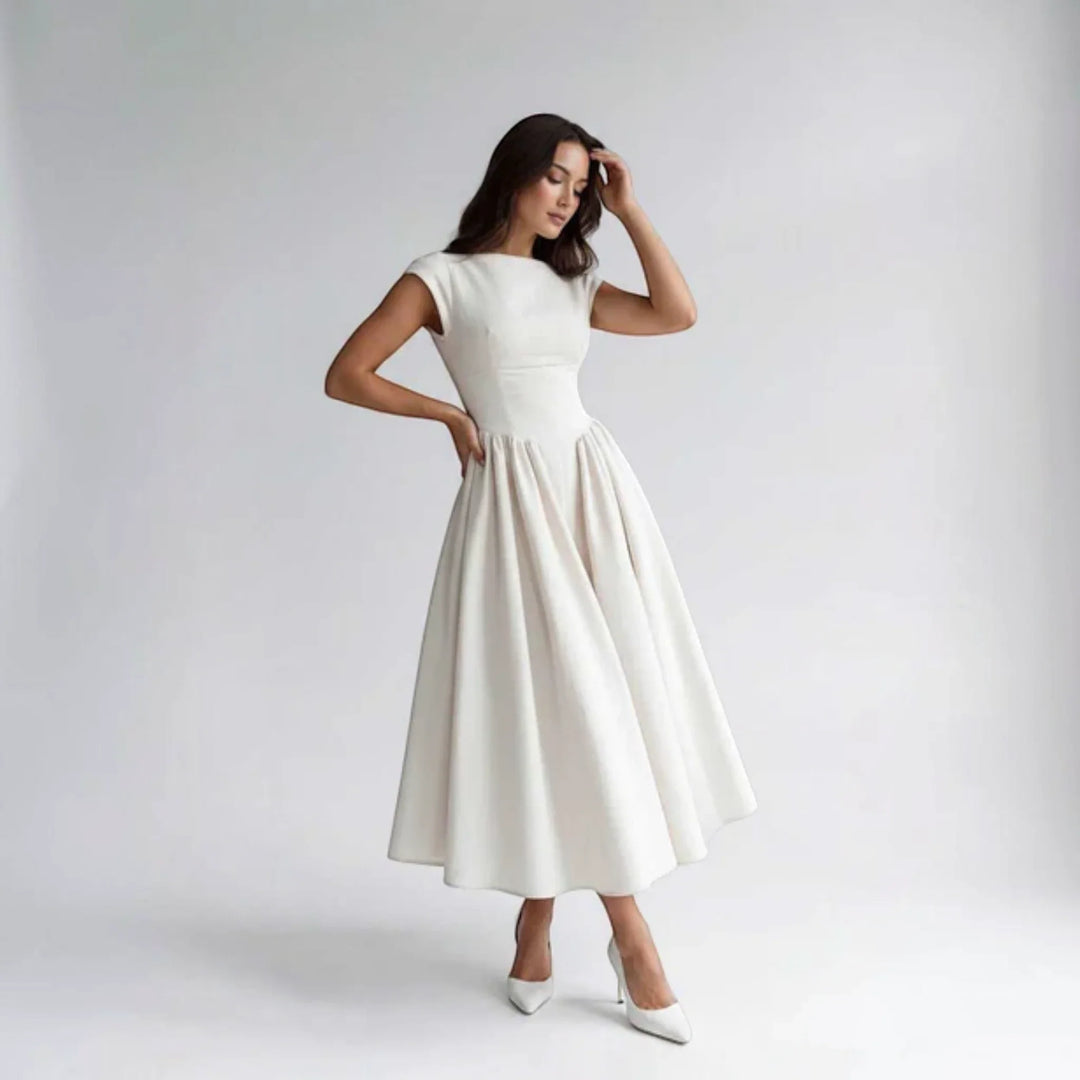 Damen A-Linien Midikleid Ärmelloses Hochzeitsgast Kleid - Image 11