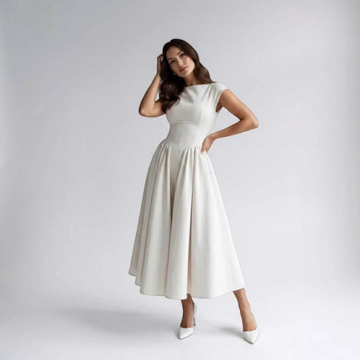 Damen A-Linien Midikleid Ärmelloses Hochzeitsgast Kleid - Image 13