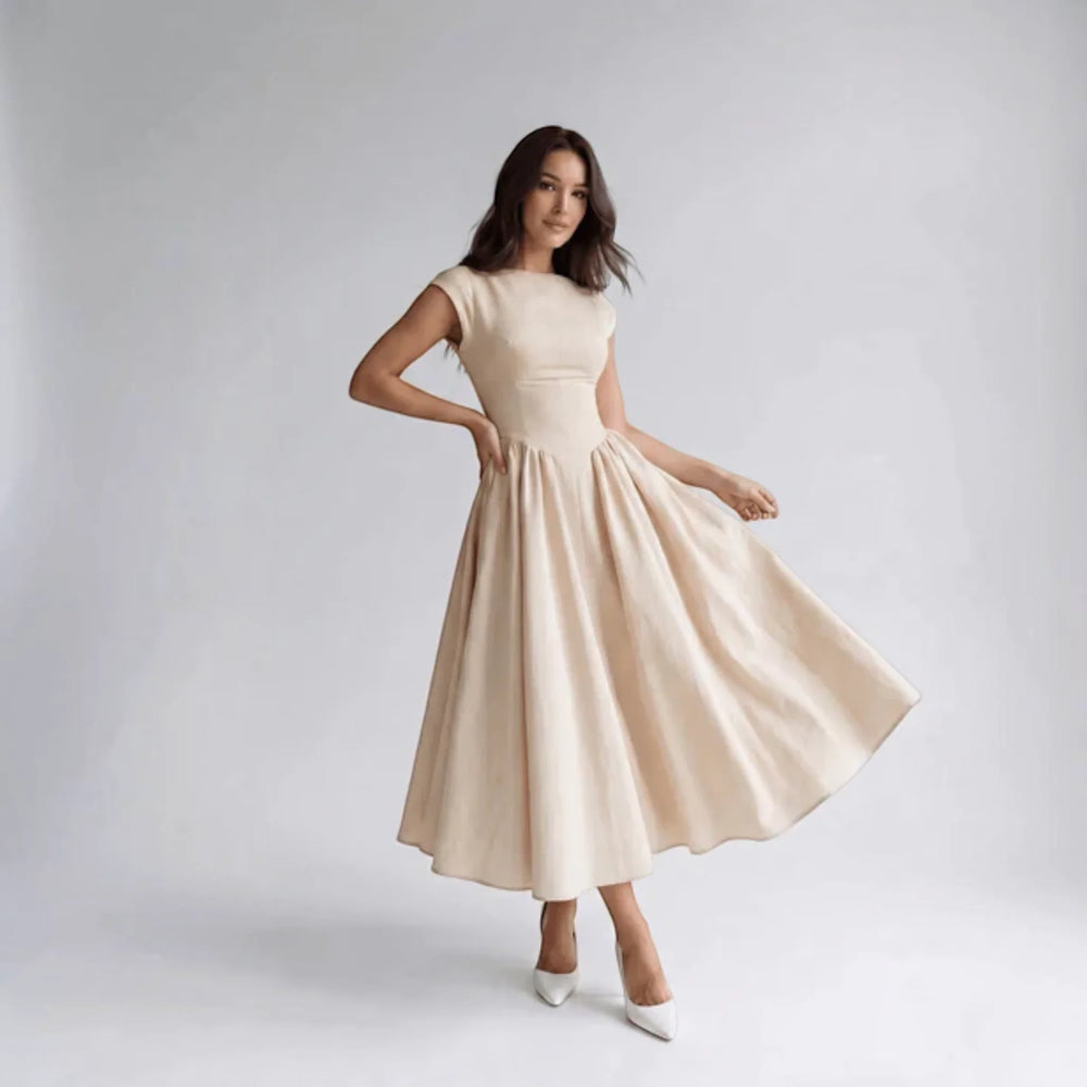 Damen A-Linien Midikleid Ärmelloses Hochzeitsgast Kleid - Image 2